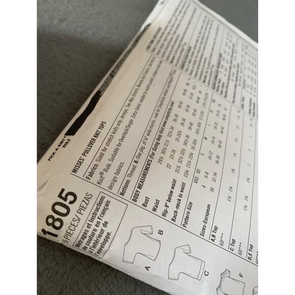 Simplicity 1805A Tops Pattern Size XXSmall Xsmall Medium Large XLarge XXlarge un - Picture 4 of 4